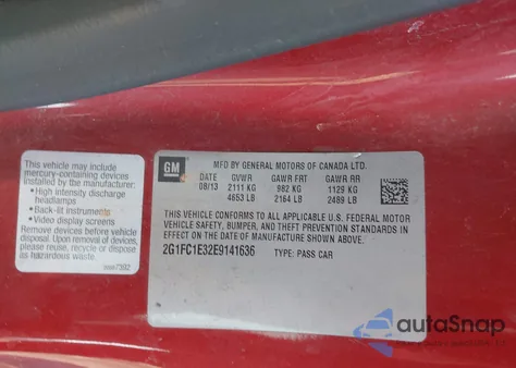 2014 Chevrolet Camaro 2Lt from USA, damaged, VIN 2G1FC1E32E9141636